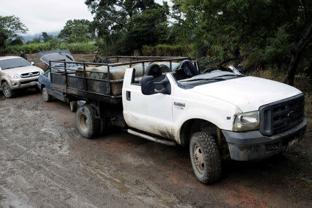 A truck loaded with containers of gasoline is seen after being seized during a military operation at the border with Venezuela in Cucuta, Colombia February 13, 2018. REUTERS/Carlos Eduardo Ramirez