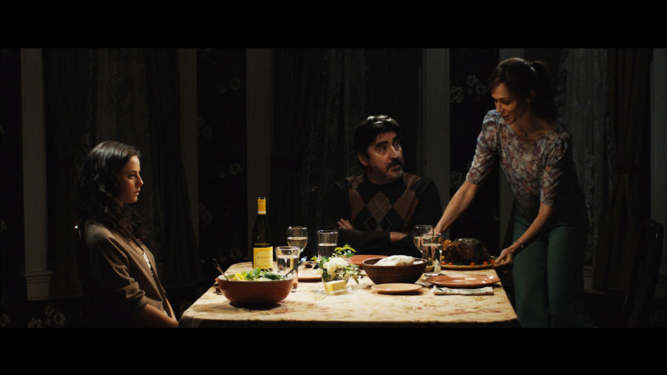 This undated publicity photo provided by the Sundance Institute shows, from left, Kaya Scodelario, Alfred Molina, and Frances O'Connor in a scene from the film, "Emanuel and the Truth About Fishes," included in the U.S. Dramatic Film competition at the 2013 Sundance Film Festival. (AP Photo/Sundance Institute)