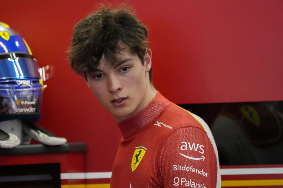 British Ferrari driver Oliver Bearman prepares at pits prior to the third practice session ahead of the Formula One Saudi Arabian Grand Prix at the Jeddah Corniche Circuit in Jeddah, Saudi Arabia, Friday, March 8, 2024. Saudi Arabian Grand Prix will be held on Saturday, March 9, 2024. (AP Photo/Darko Bandic)