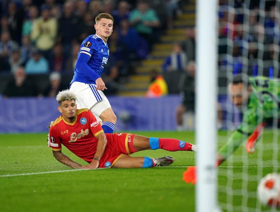 Harvey Barnes, top, gave Leicester a 2-0 lead in their home tie against Napoli, who hit back to snatch a point at the King Power Stadium (Mike Egerton/PA) (PA Wire)