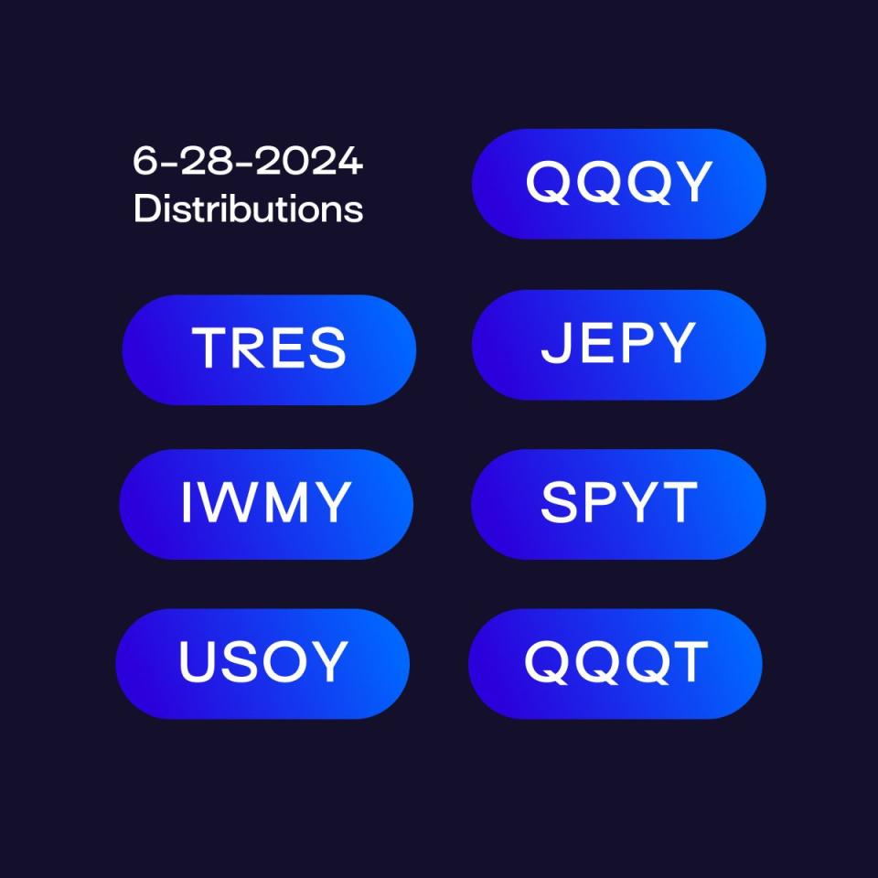 Defiance ETFs, a leader in thematic and income ETFs, is proud to announce monthly distributions for the QQQY - Defiance Nasdaq-100 Enhanced Options Income ETF, JEPY - Defiance S&P 500 Enhanced Options Income ETF, IWMY – Defiance R2000 Enhanced Options Income ETF, TRES – Defiance Treasury Alternative Yield ETF, SPYT – Defiance S&P 500 Target Income ETF, USOY – Defiance Oil Enhanced Options Income ETF, QQQT – Defiance Nasdaq 100 Income Target ETF.