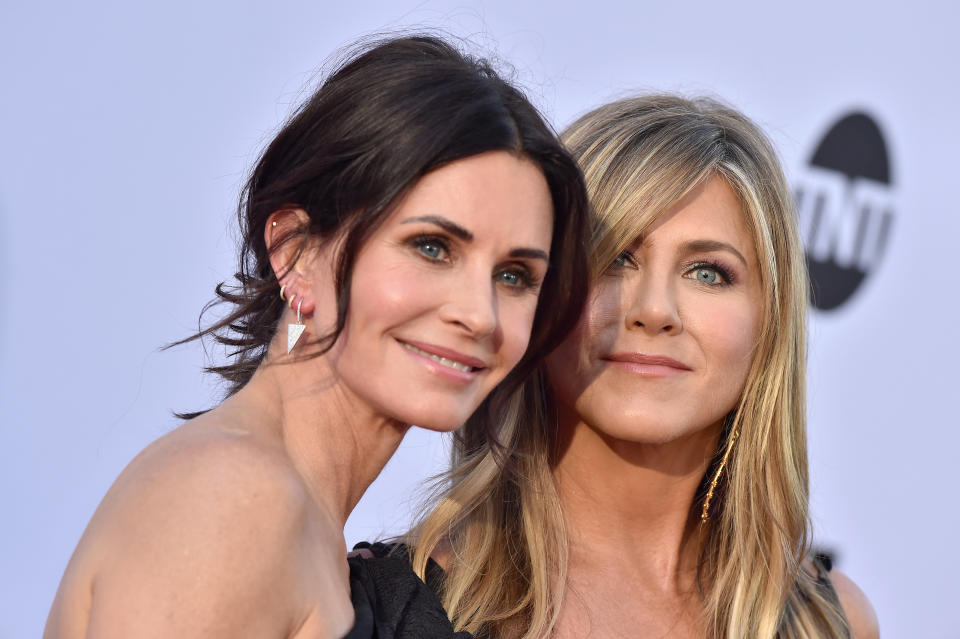 Courteney Cox and Jennifer Aniston arrive at the American Film Institute's 46th Life Achievement Award Gala Tribute to George Clooney on June 7, 2018 in Hollywood, California.  (Photo by Axelle/Bauer-Griffin/FilmMagic)