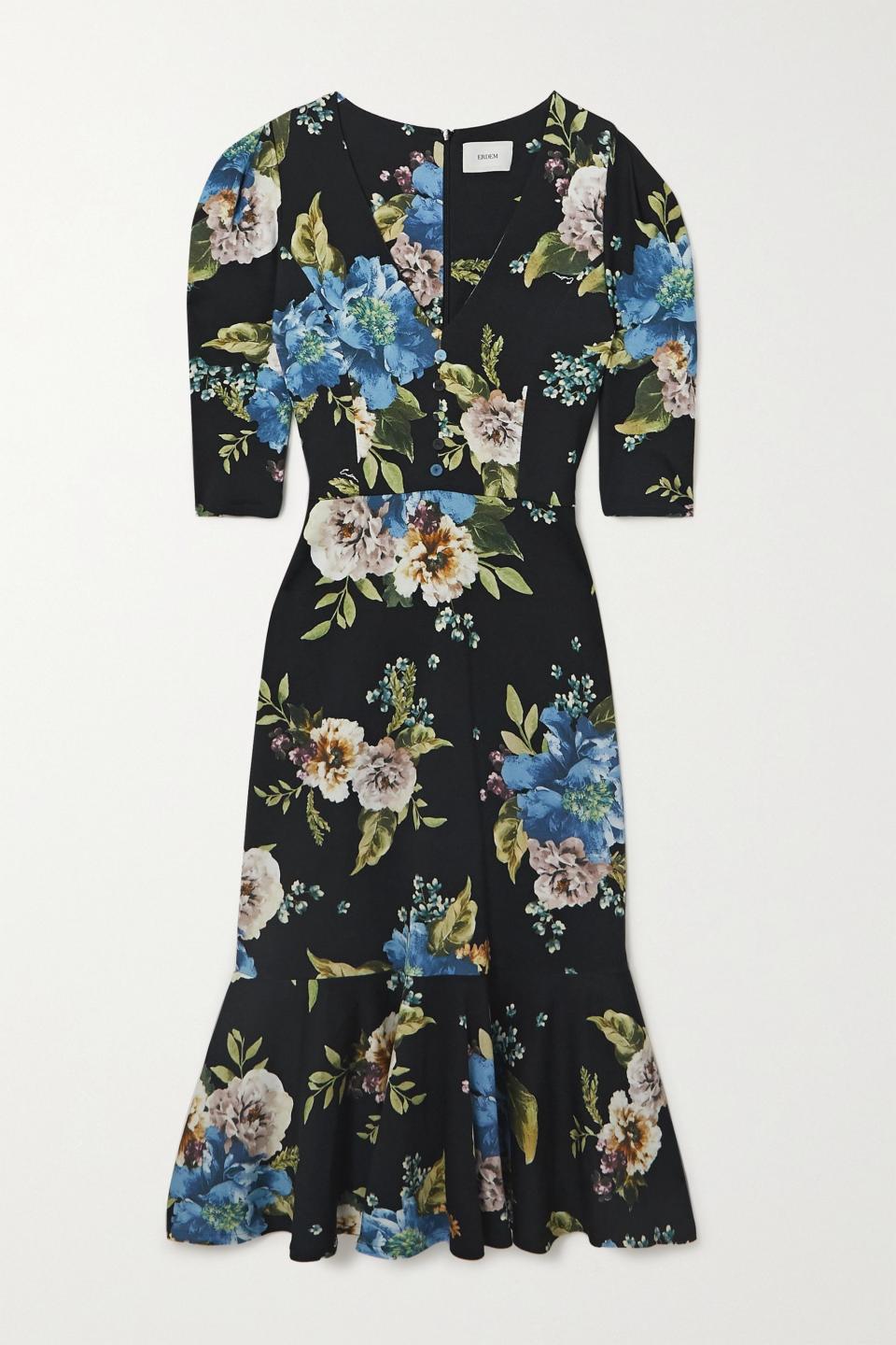 Ottavia ruffled floral-print ponte midi dress