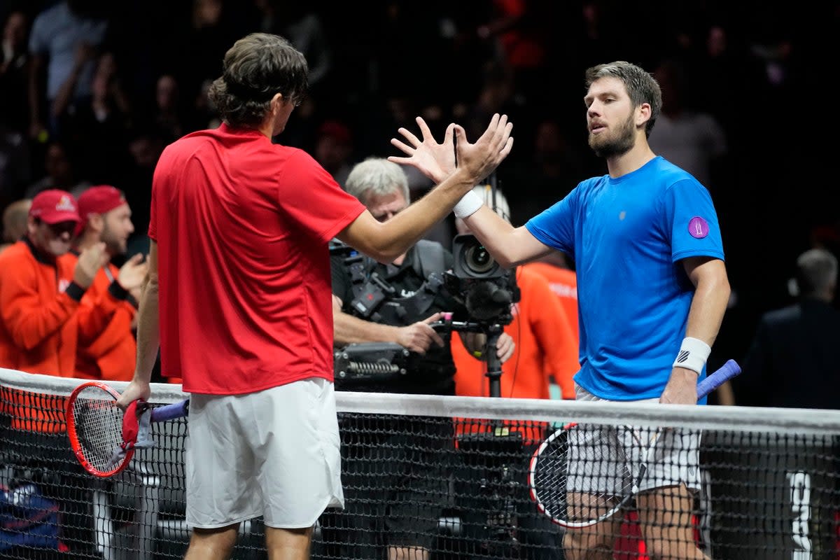 Cameron Norrie made his Laver Cup debut in Saturday’s singles tie with Taylor Fritz (AP Photo/Kin Cheung/PA) (AP)