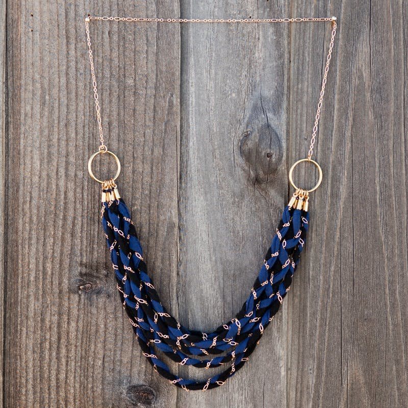 For this necklace, you'll need to get some small jewelry-making supplies, which you can find in the jewelry aisle of most craft stores. Check out the step-by-step guide over at <a href="https://www.brit.co/tshirt-jewelry/" target="_blank">Brit &amp; Co</a>.