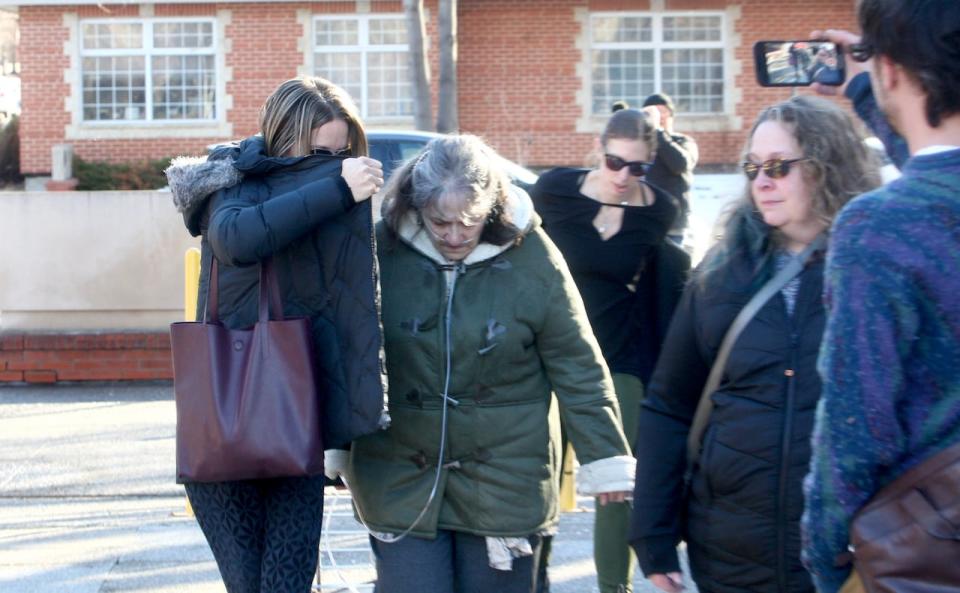 Deborah Belyea, 70, seen wearing an oxygen tube arrives at the Court of King's Bench in Medicine Hat for her verdict this week. The judge found Deborah guilty of the second-degree murder in the death of her husband and former Cypress County councillor Alfred Belyea, 72.