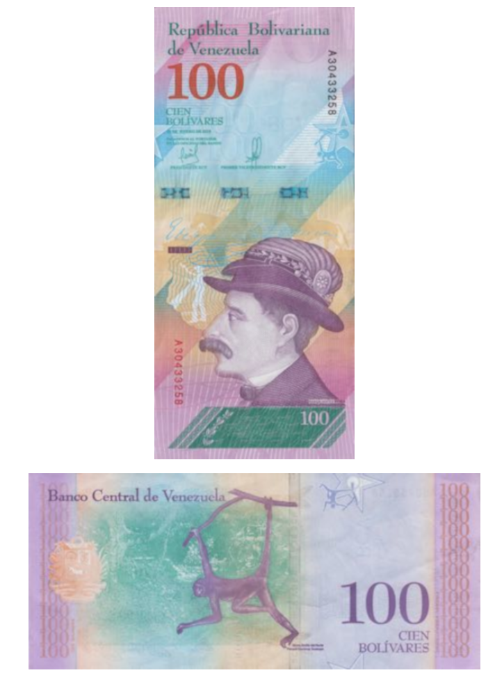 <strong>Billete de 100 bolívares de Venezuela (US$ 0.15)</strong>. <em>Imagen de la web de la Sociedad Internacional de Billetes Bancarias (IBNS, por su iniciales en inglés). Cortesía del The Banknote News</em>.