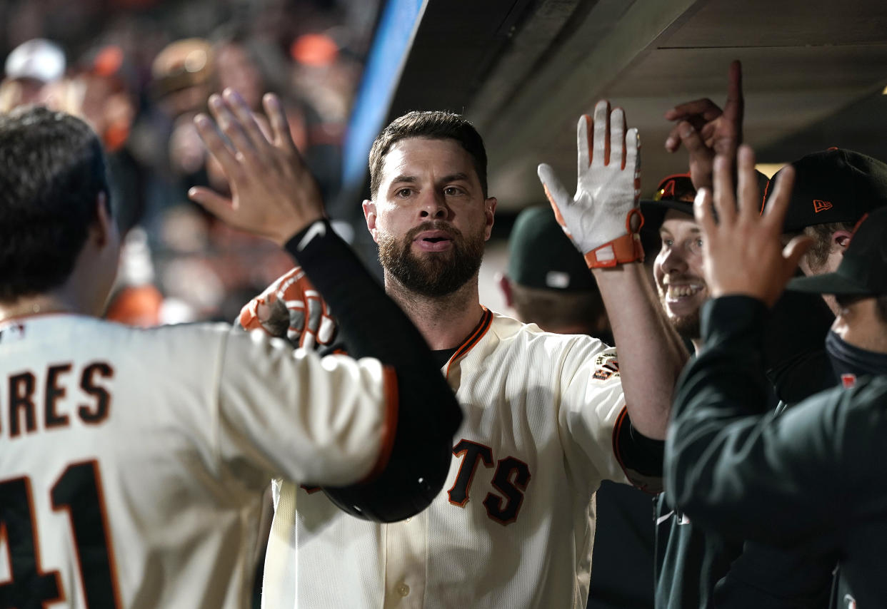 Brandon Belt #9 of the San Francisco Giants 