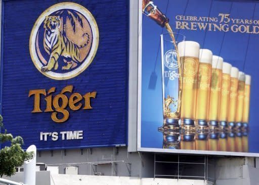 A huge billboard advertising Tiger Beer -- brewed by Asia Pacific Breweries (APB) -- in Singapore. The Asia-Pacific region accounts for more than a third of global beer consumption and industry analysts expect demand to grow further as sales taper off in mature markets like North America and Europe