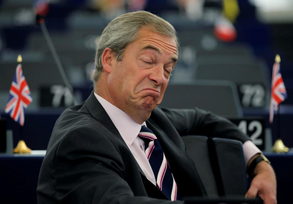 Nigel Farage before a European Parliamen debate in Strasbourg, France