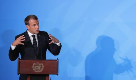 French President Emmanuel Macron speaks during the 2019 United Nations Climate Action Summit at U.N. headquarters in New York City, New York, U.S.