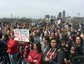 <p>Students gather at the Iowa State Capitol in Des Moines, Iowa, Friday, April 20, 2018, as they taking part in a national school walkout event to protest gun violence. (Photo: Barbara Rodriguez/AP) </p>