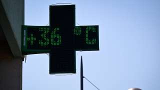 A pharmacy sign displays a temperature of 36°C in Riedisheim, eastern France, on June 19, 2022, as a heat wave hits France. (Photo by SEBASTIEN BOZON / AFP) (Photo by SEBASTIEN BOZON/AFP via Getty Images)