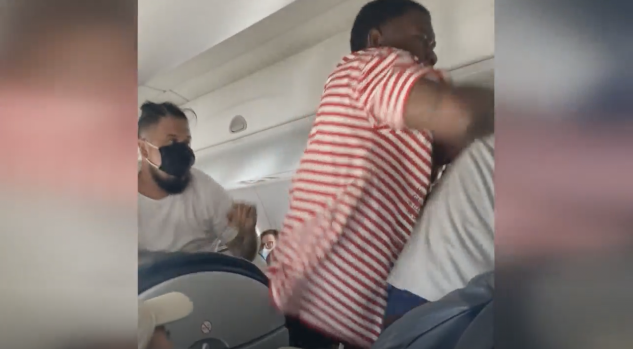 A punch up broke out on a flight from New Orleans after it landed in Austin and it was caught on video (KEYE)