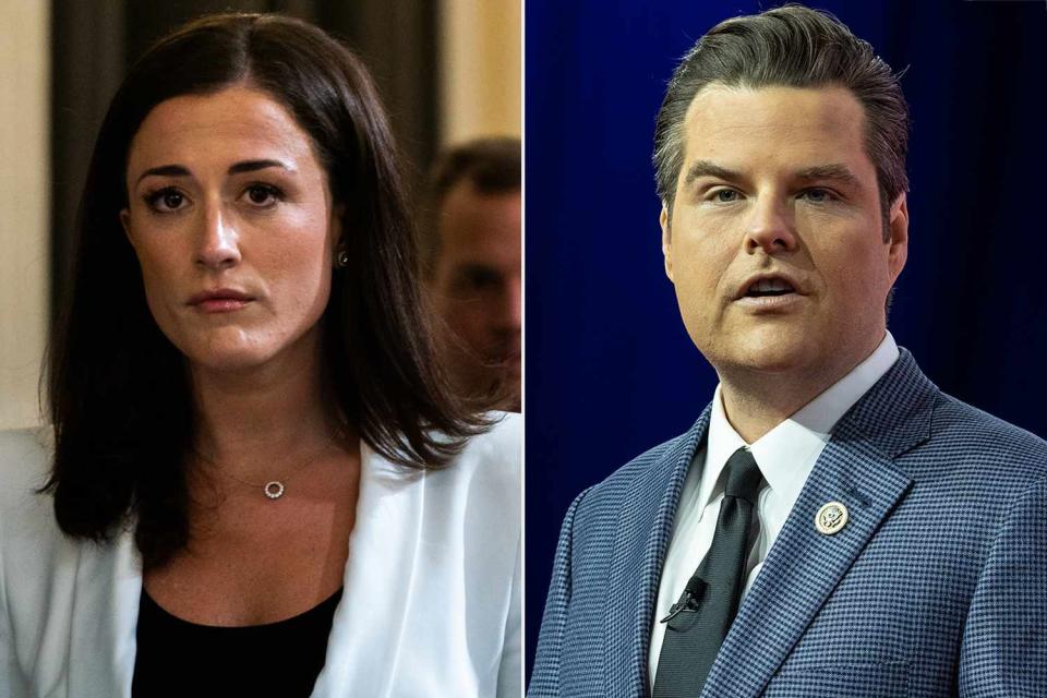 <p>Demetrius Freeman/The Washington Post via Getty, Lev Radin/Pacific Press/LightRocket via Getty</p> Cassidy Hutchinson (left) alleges in her new memoir, "Enough," that Florida Rep. Matt Gaetz (right) made a pass at her at Camp David in 2020