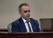 Director Joel Souza testifies in the trial against Hannah Gutierrez-Reed in state district court in Santa Fe, N.M., on Friday, March 1, 2024. Gutierrez-Reed was working as the armorer on the movie "Rust" when actor Alec Baldwin fatally shot cinematographer Halyna Hutchins and wounded Souza. Gutierrez-Reed is fighting involuntary manslaughter and tampering with evidence charges. (Eddie Moore/Albuquerque Journal via AP, Pool)