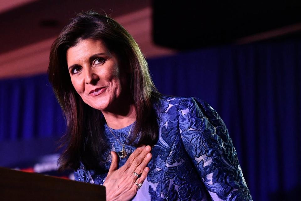 Donald Trump has warned Nikki Haley that donors to her campaign will be ‘permanently banned from the MAGA camp’ (AFP via Getty Images)