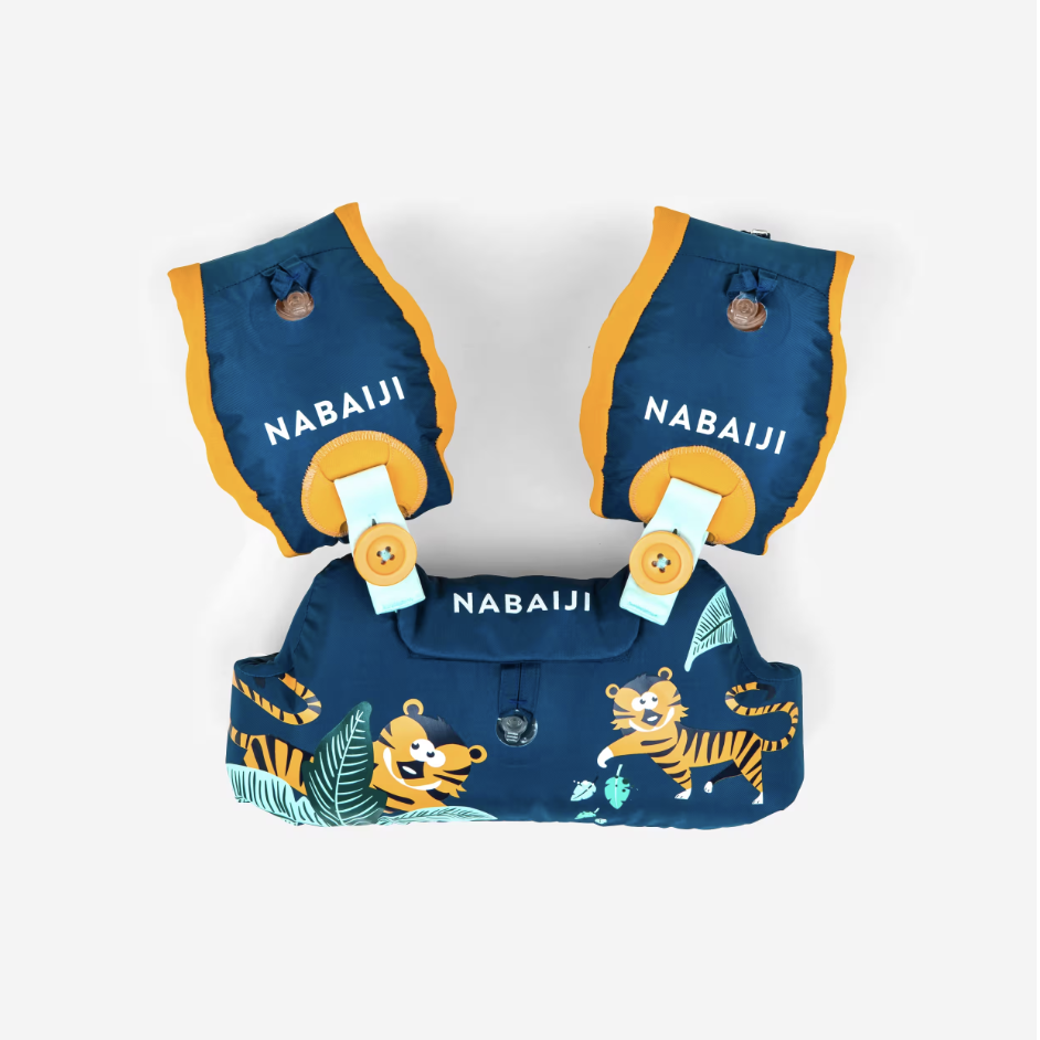 Kids’ Swimming Adjustable Pool Armbands-waistband 15 to 30 kg “Tiger” blue. (PHOTO: Decathlon)