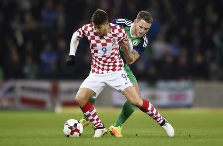 Britain Football Soccer - Northern Ireland v Croatia - International Friendly - Windsor Park, Belfast, Northern Ireland - 15/11/16 Northern Ireland's Lee Hodson in action with Croatia's Andrej Kramaric Reuters / Clodagh Kilcoyne Livepic