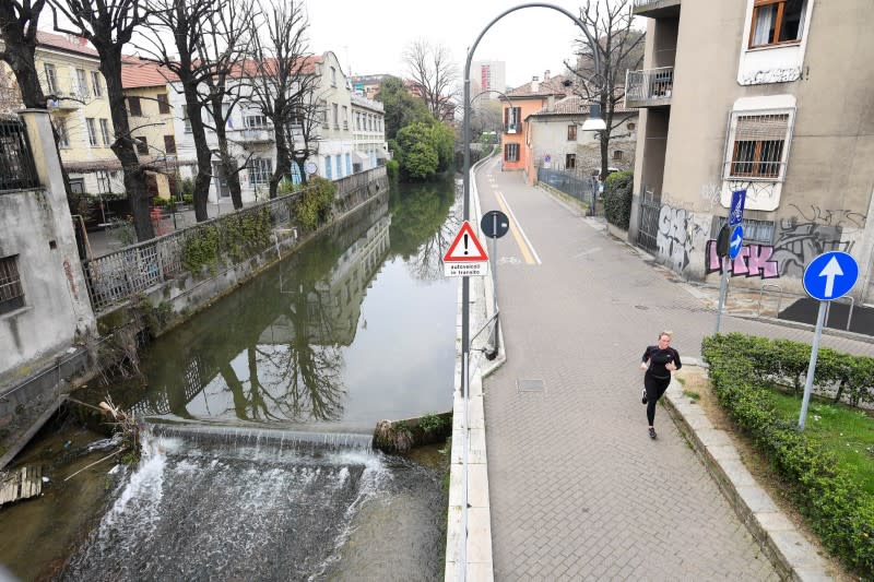 A running and cycling path is seen almost empty amid concerns about the spread of coronavirus disease (COVID-19) in Milan