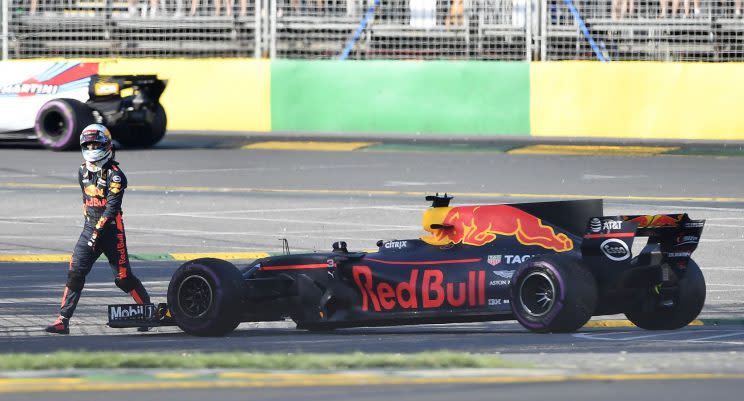 There goes another season, mate: Daniel Ricciardo walks away from his broken Red Bull after a shocker of an F1 weekend