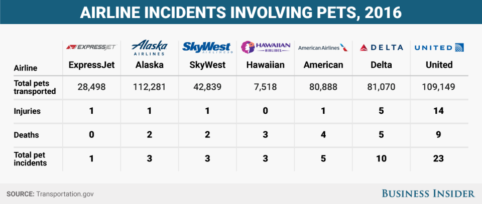 Airlines pet deaths