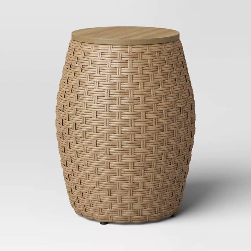 Natural Wicker Round Storage Accent Table