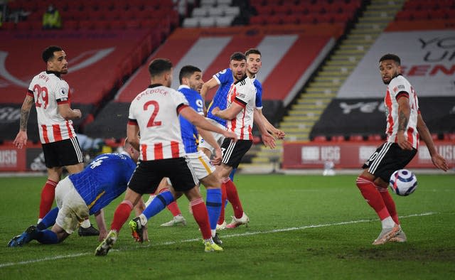 Jakub Moder thought he levelled for Brighton but VAR overruled the decision