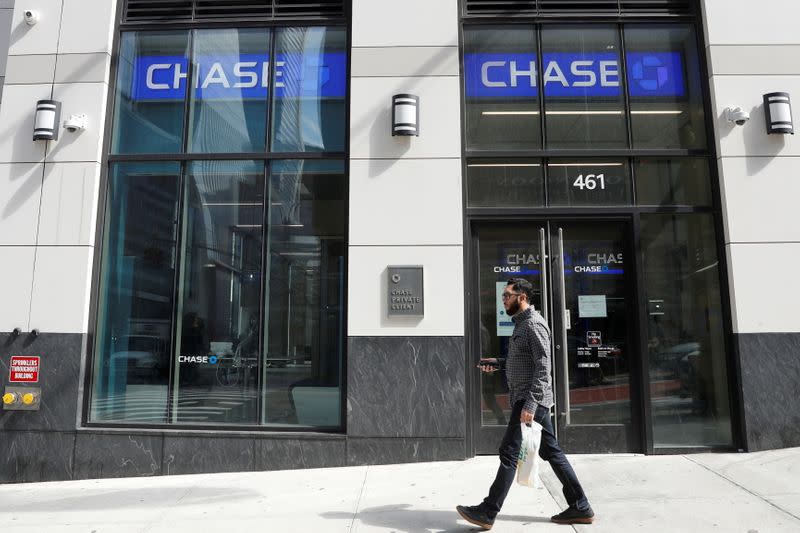 FILE PHOTO: Cameras are seen on the exterior of a Chase Bank branch in New York