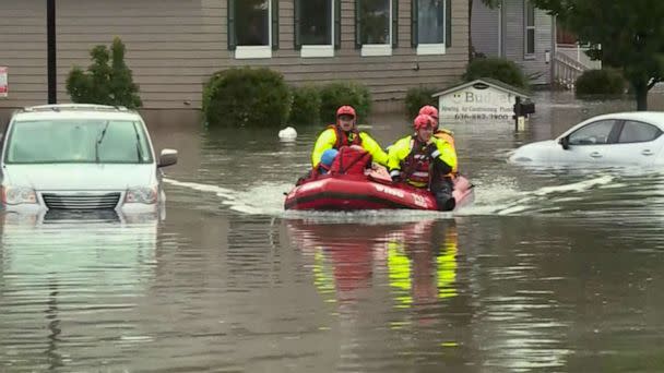 PHOTO: First responders launch a boat into floodwaters in St. Louis, Mo., July 26, 2022, after heavy rains caused flash flooding. (Courtesy NewsNation )