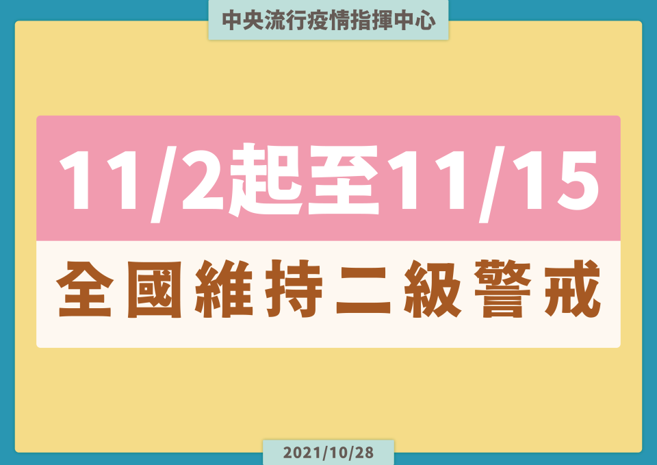 二級警戒維持到11/15（圖/指揮中心提供）