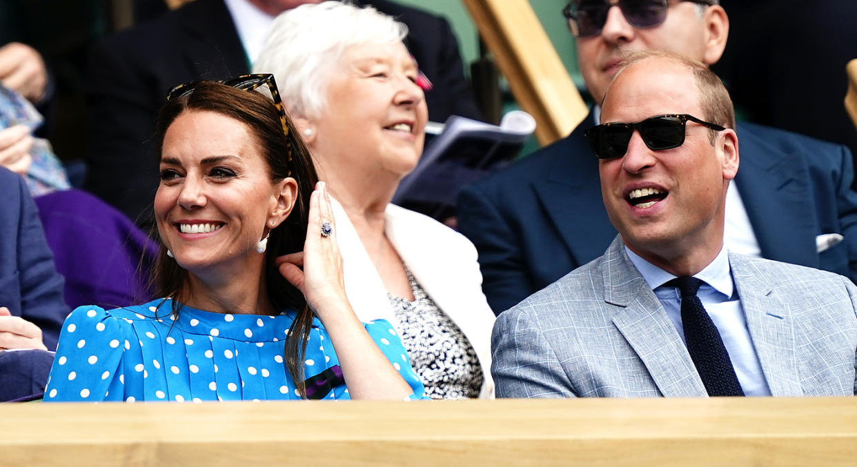 The Duke and Duchess of Cambridge both looked tanned and well as they took in their surroundings on Centre Court. (Getty Images)