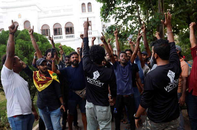 Protestors vacate the Sri Lanka's Prime Minister Ranil Wickremesinghe's office in Colombo