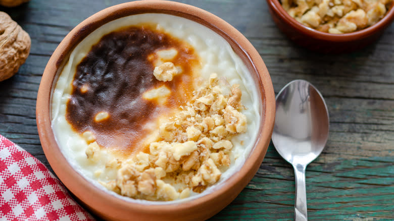 rice pudding with hazelnuts