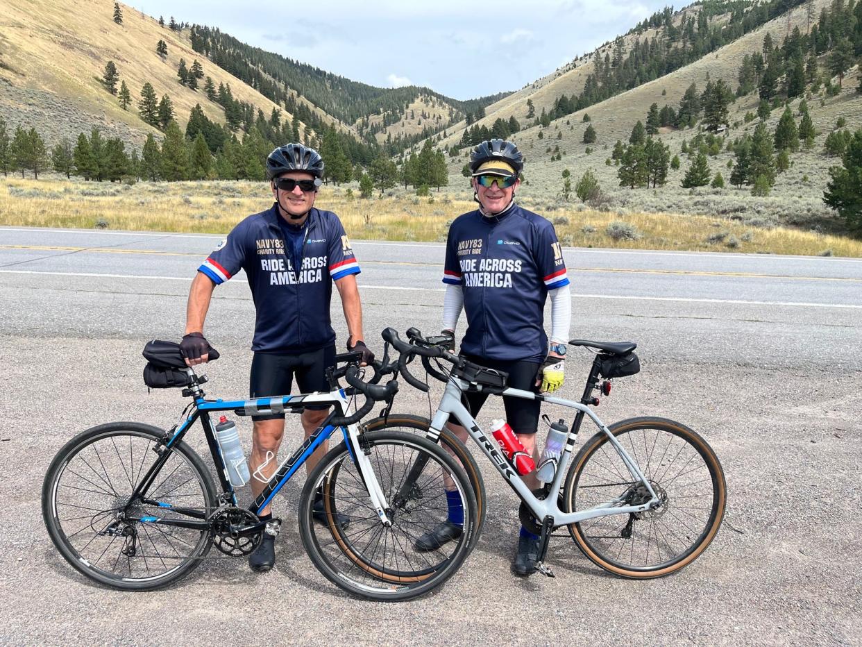 Bill Murray, left, and Mike Kohrs pictured Aug. 31, 2023 in Montana during the U.S. Navy Class of 1983 Cross Country Bike Ride.