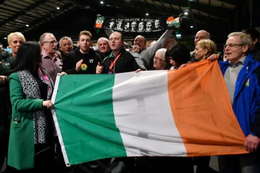 Sinn Fein party supporters celebrated at a Dublin count