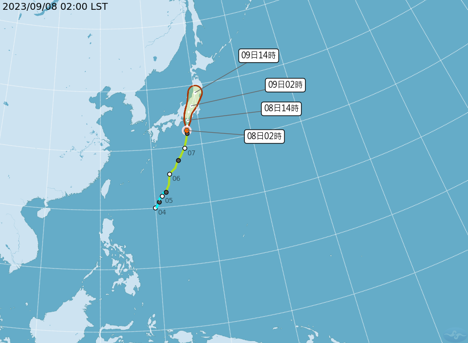 鴛鴦颱風路徑預測圖。中央氣象局提供