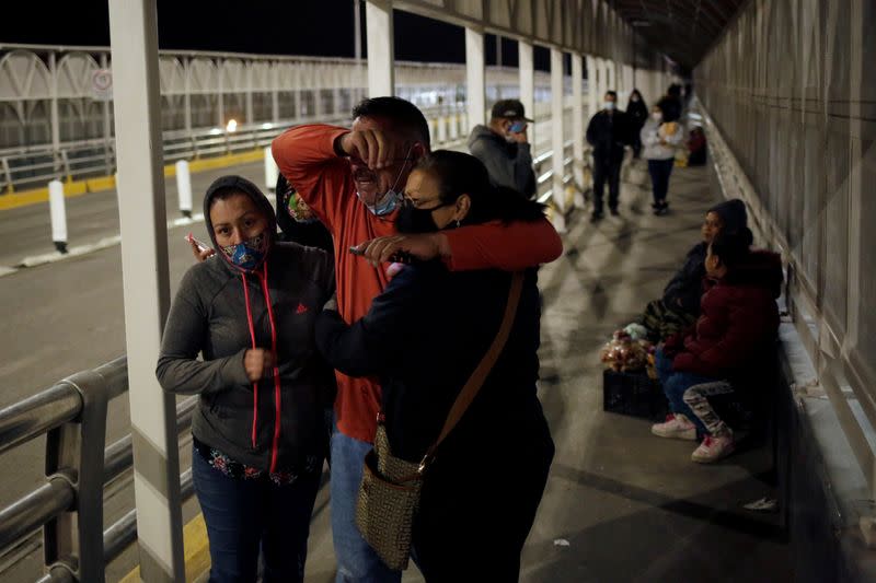 Ortega cries whilst meeting with his family after being deported from U.S. to Mexico in Ciudad Juarez