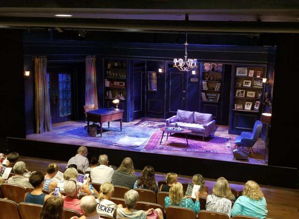 Patrons at the close to 100-seat White Heron Theatre on Nantucket await a recent performance of the thriller "Dial M for Murder."