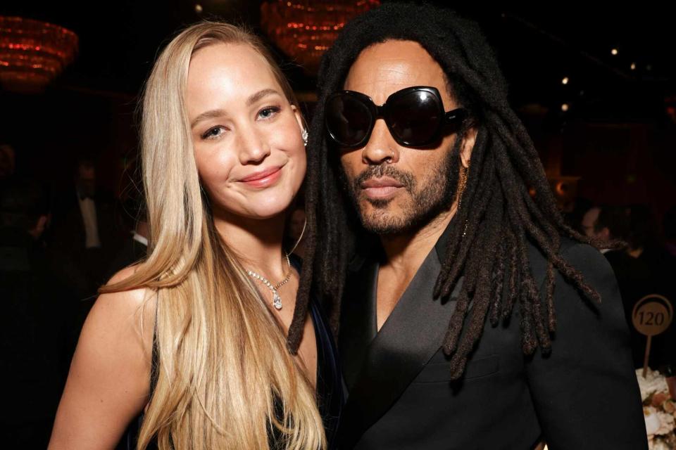 <p>Todd Williamson/CBS</p> Jennifer Lawrence and Lenny Kravitz at the 81st Annual Golden Globe Awards