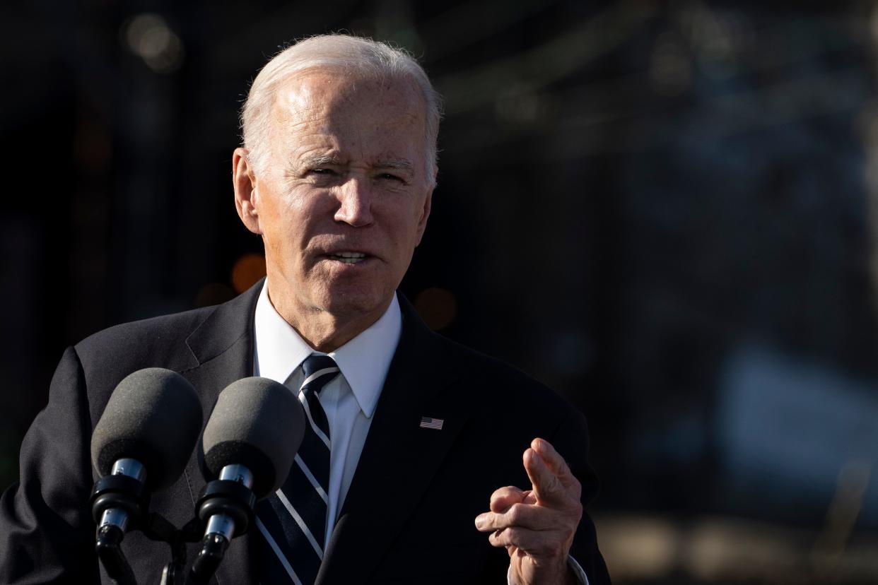 President Joe Biden speaks at the Baltimore and Potomac (B&P) Tunnel North Portal on Jan. 30, 2023 in Baltimore, Maryland.