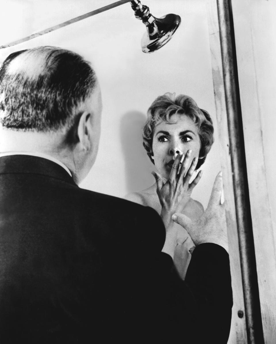 Alfred Hitchcock and Janet Leigh on the set of "Psycho." (Photo: Sunset Boulevard via Getty Images)