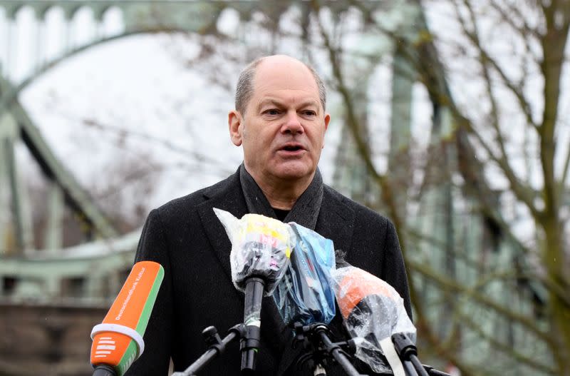 Finance Minister Olaf Scholz addresses the media during the coronavirus disease (COVID-19) outbreak