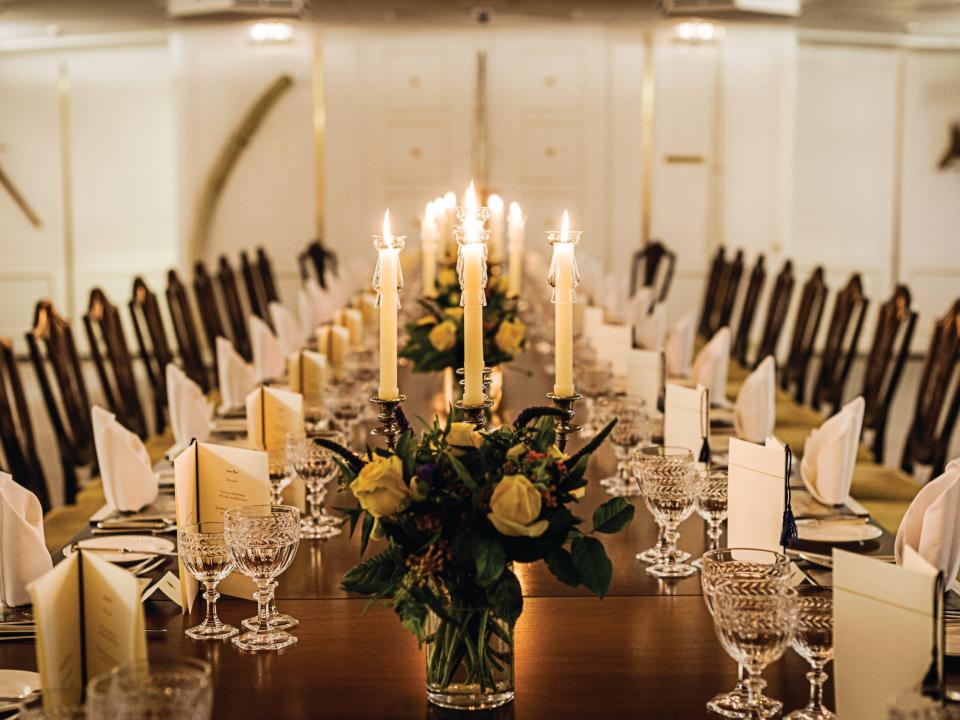 The state dining room aboard the Royal Yacht Britannia.