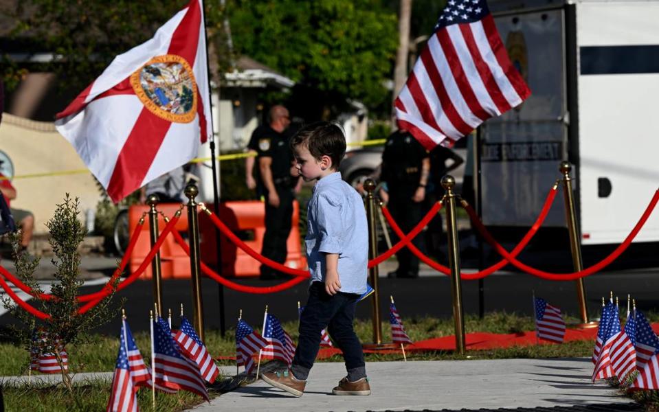 Jennings DePriest, 4, at the neighborhood park where Florida Gov. Ron DeSantis made an appearance to open the park named in his honor in Manatee County on Wednesday, Oct. 18, 2023.