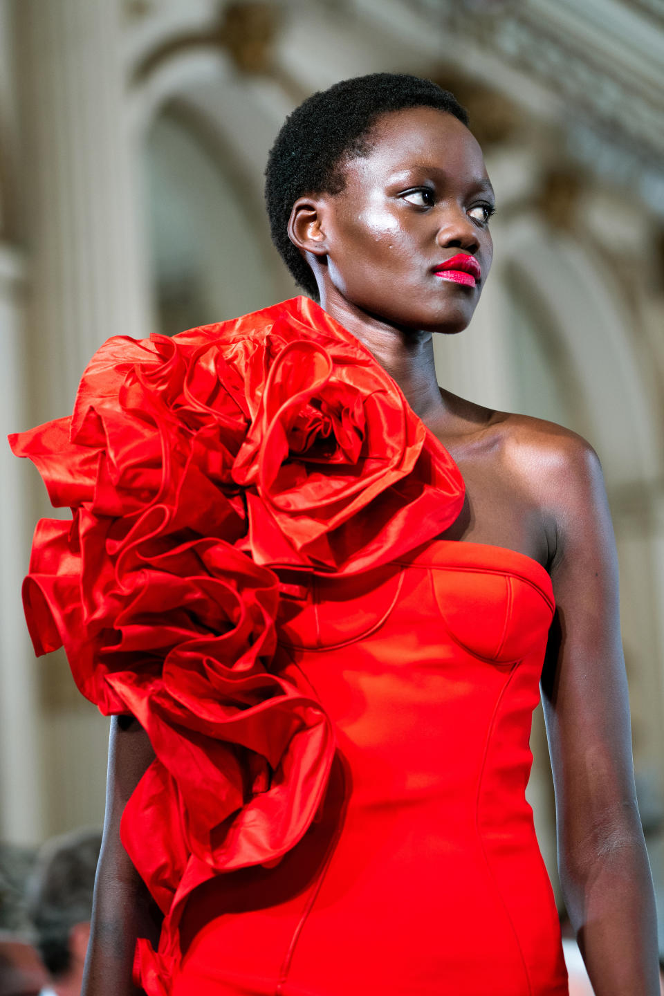 The Carolina Herrera Fall 2022 collection is modeled during Fashion Week, Monday, Sept. 12, 2022, in New York. (AP Photo/Julia Nikhinson)