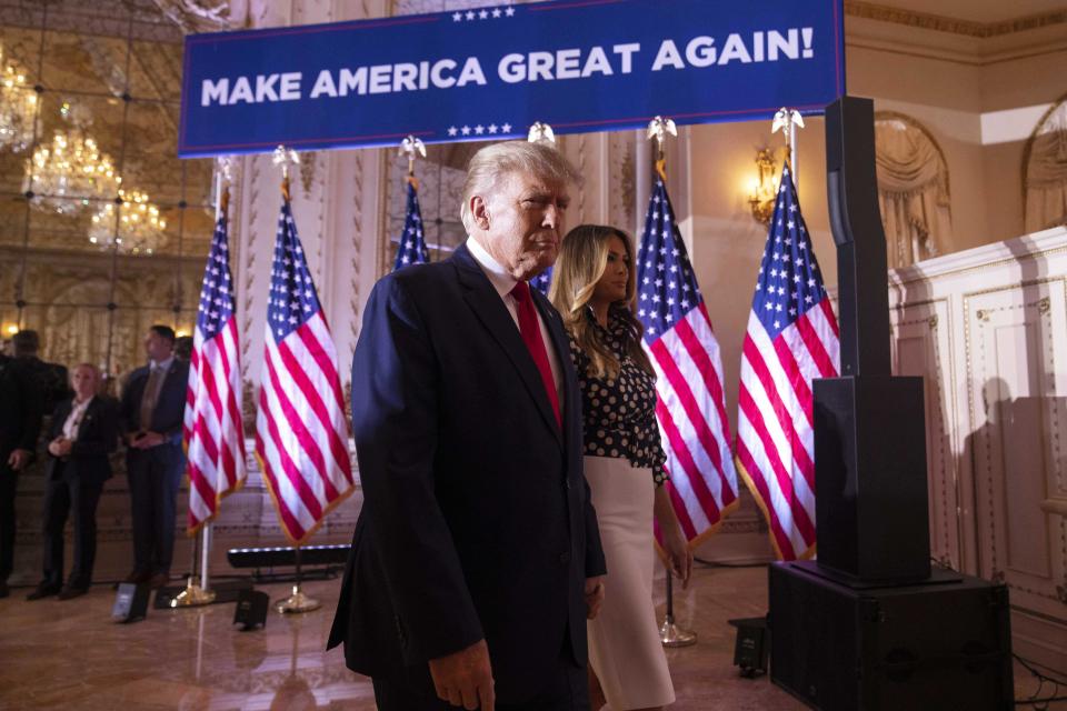 Donald Trump, Melania Trump attend event at Mar a Lago to annonce his candidacy in the 2024 election. (Andrew Harnik / AP)