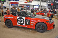 <p>Nissan commissioned <strong>Tommy Pike Customs </strong>in South Carolina to build this modern tribute to the 1971 East African Safari Rally-winning 240Z, which appears alongside it in the SEMA display. Toughening up the Z for off-road use included raising it two inches with custom KW and NISMO suspension parts and fitting Yokohama M/T tires. There are plans to develop a package of parts for sale so that Z customers can take their cars off-road, too.</p>