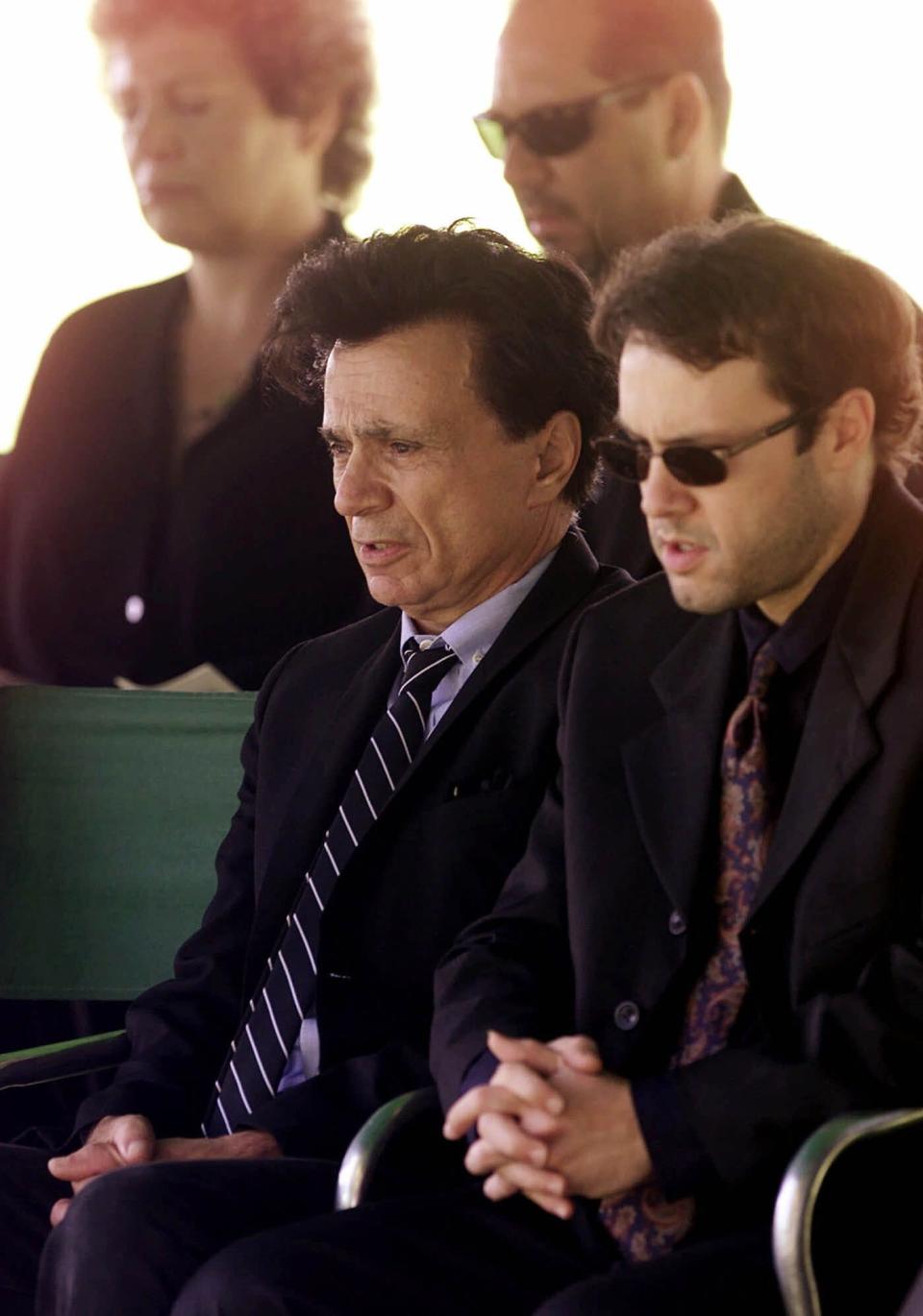 Robert Blake with his son, actor Noah Blake, at the funeral of Bonny Lee Bakley in Los Angeles on May 25, 2001.