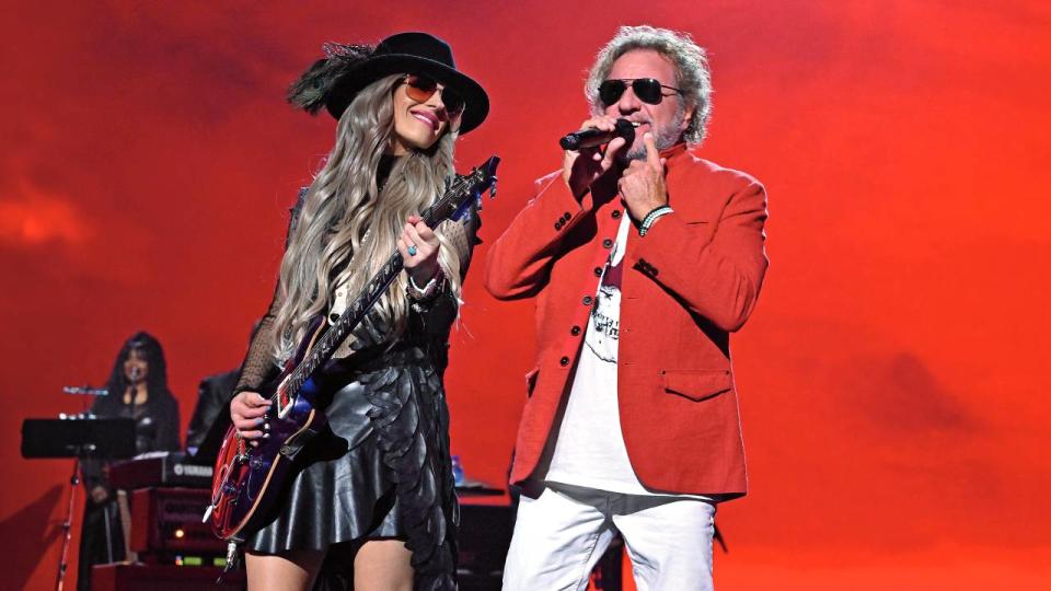 Orianthi and Hagar at the MusiCares Person of the Year concert honoring Jon Bon Jovi during 2024 Grammy week.